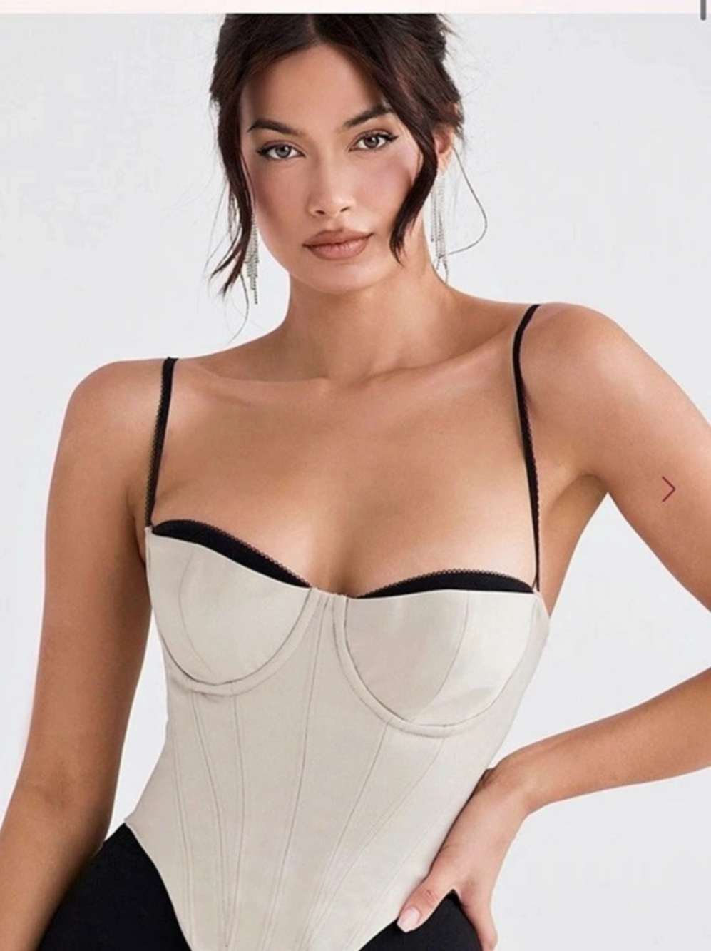House of CB Luette Beige Satin Underwired Corset Small